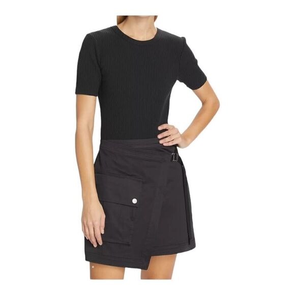 Veronica Beard Valerio Black Stretch Cotton Wrap-Effect Minidress Size Smalll - Picture 3 of 12